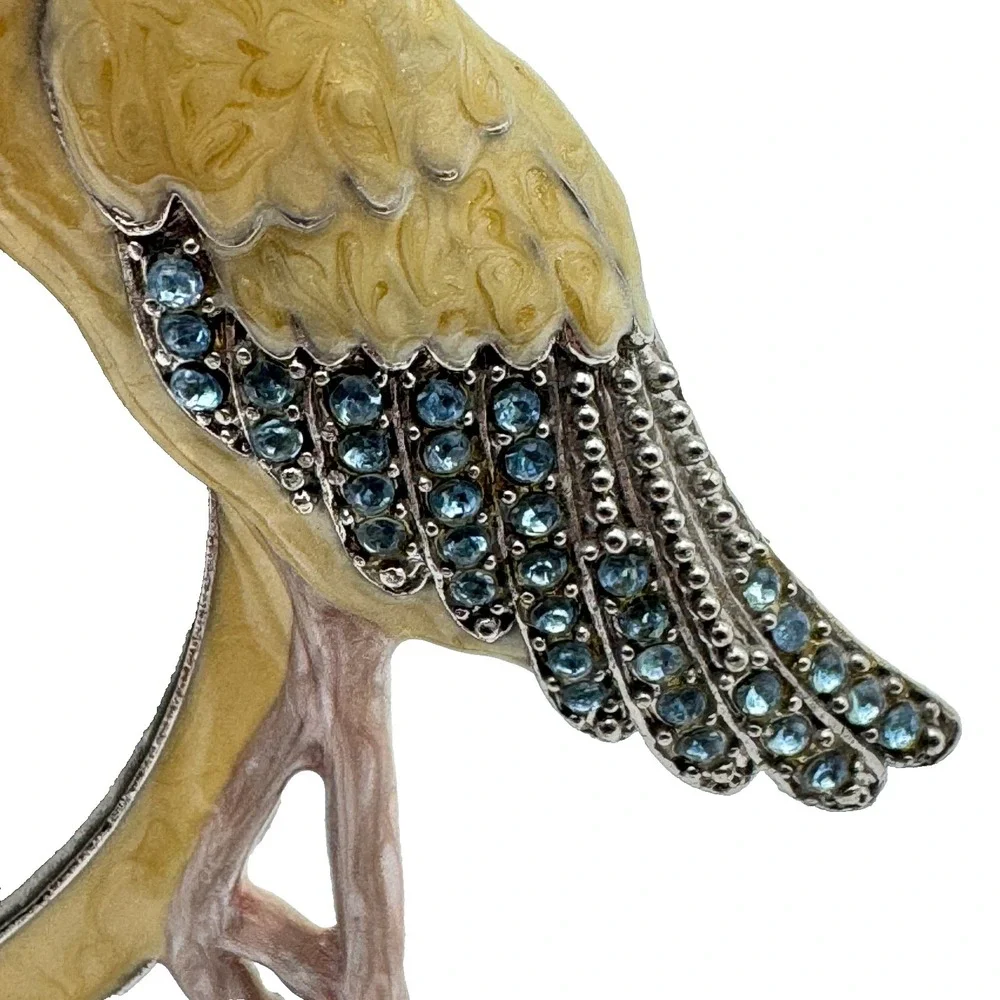 Mother's Day Vintage Jeweled Crane Picture Frame Enamel Rhinestone Tabletop Bird
